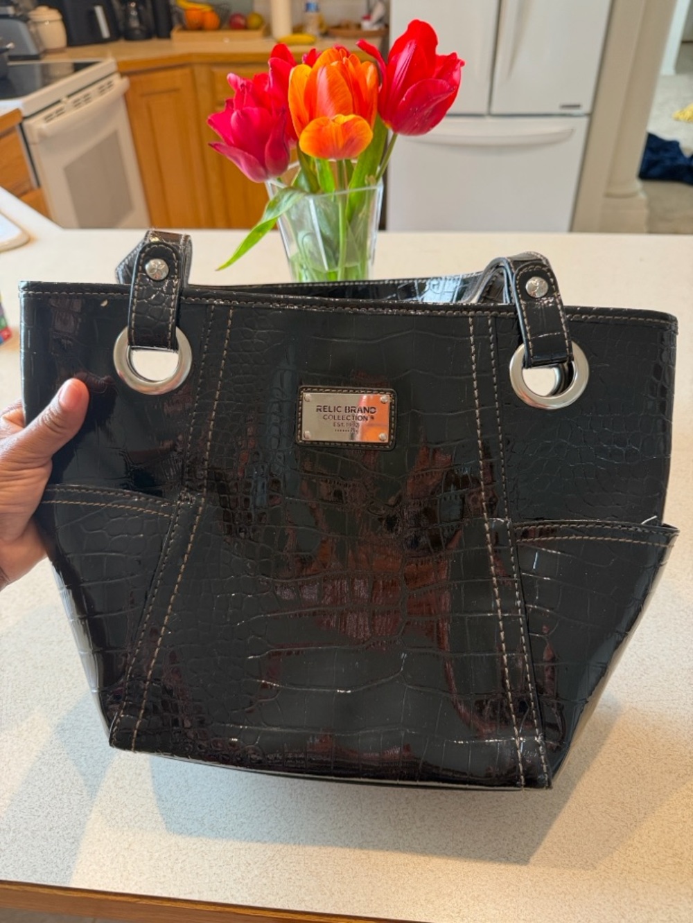 Relic Black Croc-Embossed Patent Shoulder Tote - Picture 3 of 6